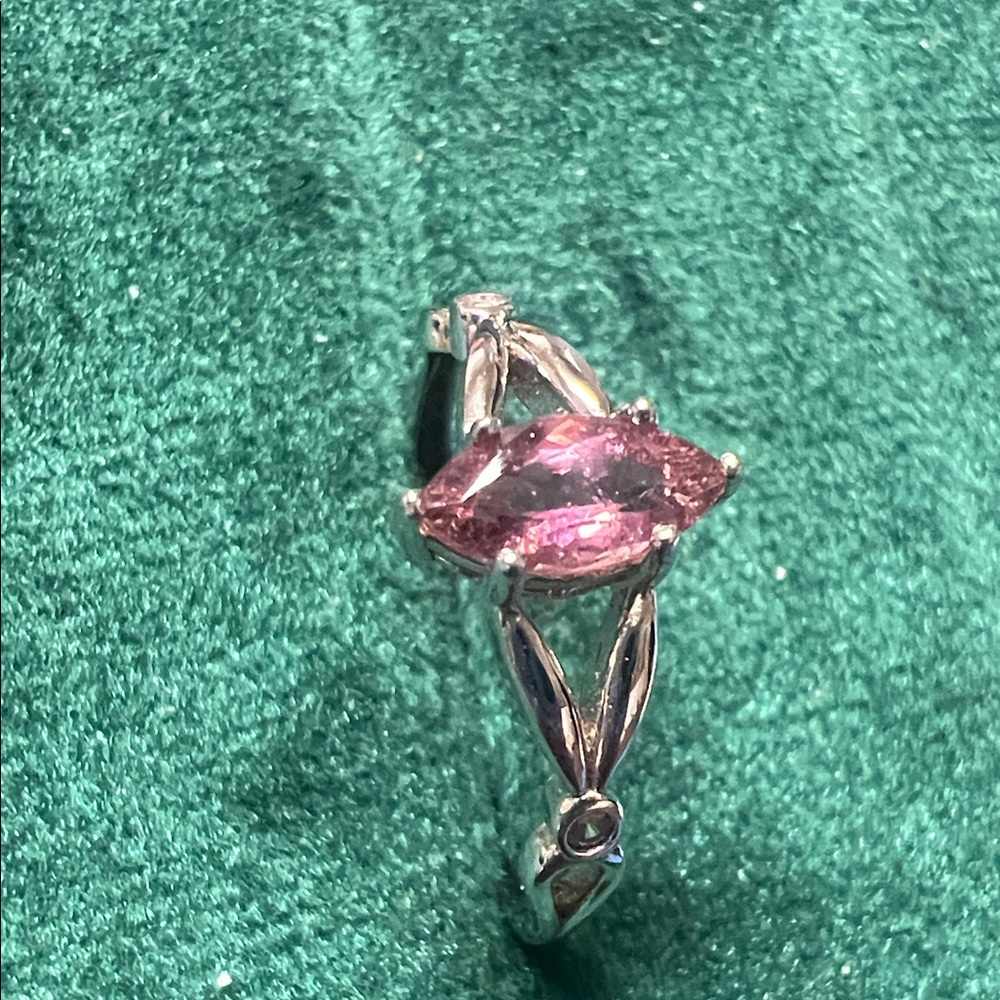 Elegant  dainty marquis cut Pink Tourmaline and Silver 925 Women's Ring size7